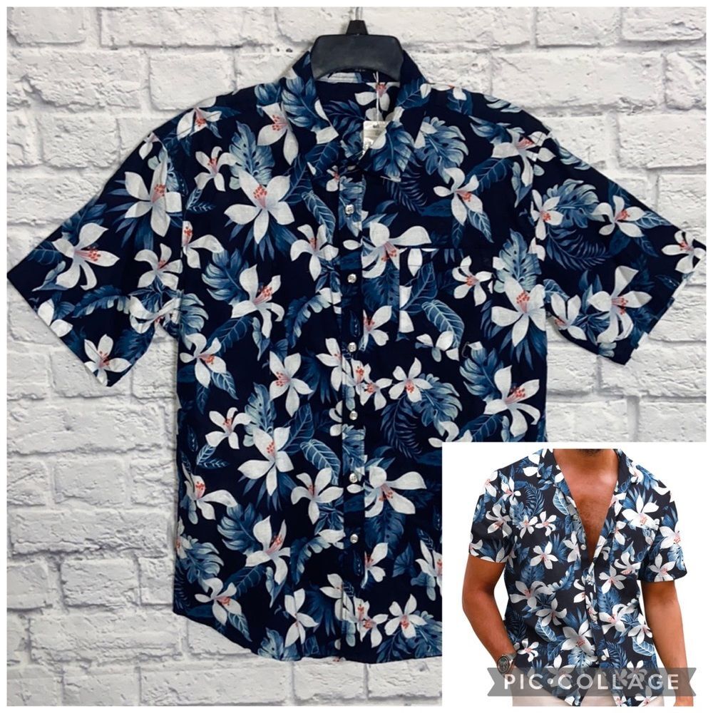 Coofandy Men’s Small Blue Hawaiian Button Up Shirt